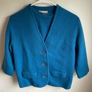 1950’s Vintage KnitWear by Glasgo  Suit  (3piece) Blue Wool Blend Business